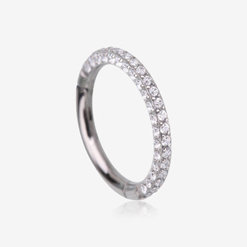 Implant Grade Titanium Brilliant Sparkle Pave Encircle Clicker Hoop Ring-Clear Gem
